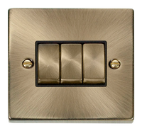 Click Deco VPAB413BK Victorian 10AX Ingot 3-Gang 2-Way Plate Switch - Antique Brass (Black)