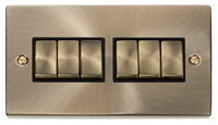 Click Deco VPAB416BK Victorian 10AX Ingot 6-Gang 2-Way Plate Switch - Antique Brass (Black)
