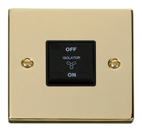 Click Deco VPBR020BK Victorian 10A 3 Pole Fan Isolation Plate Switch - Polished Brass (Black)