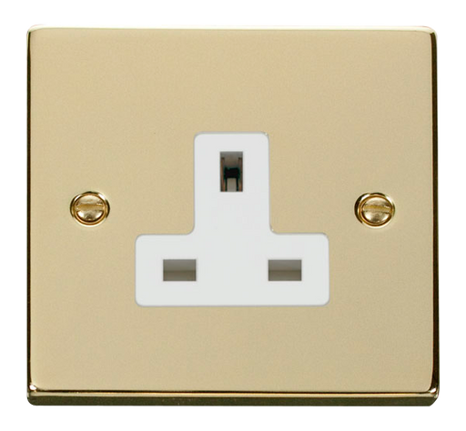 Click Deco VPBR030WH Victorian 1G 13A Unswitched Socket - Polished Brass (White) - westbasedirect.com