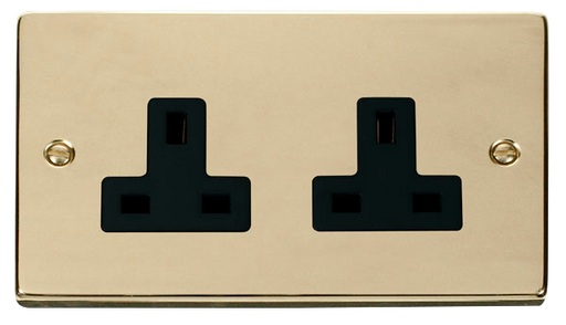 Click Deco VPBR032BK Victorian 2G 13A Unswitched Socket - Polished Brass (Black) - westbasedirect.com