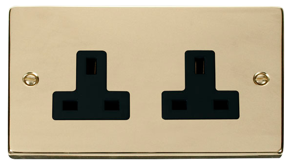 Click Deco VPBR032BK Victorian 2G 13A Unswitched Socket - Polished Brass (Black) - westbasedirect.com
