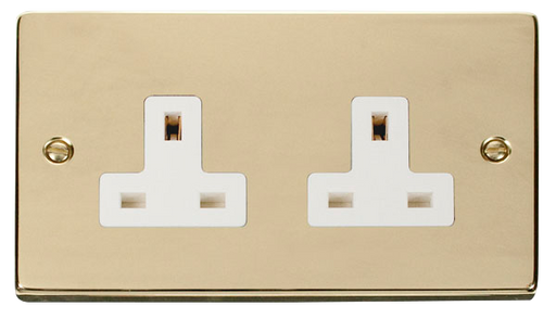 Click Deco VPBR032WH Victorian 2G 13A Unswitched Socket - Polished Brass (White) - westbasedirect.com
