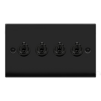 Click Deco VPMB424 Victorian 10AX 4-Gang 2-Way Toggle Plate Switch - Matt Black
