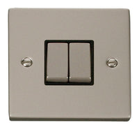 Click Deco VPPN412BK Victorian 10AX Ingot 2-Gang 2-Way Plate Switch - Pearl Nickel (Black)