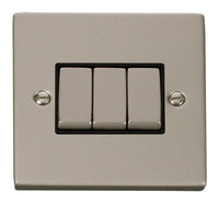 Click Deco VPPN413BK Victorian 10AX Ingot 3-Gang 2-Way Plate Switch - Pearl Nickel (Black)