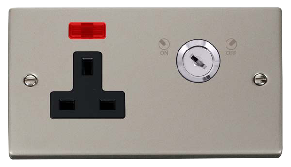 Click Deco VPPN675BK Victorian 13A 1G DP Key Lockable Switched Socket + Neon - Pearl Nickel (Black) - westbasedirect.com