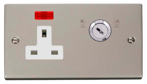 Click Deco VPPN675WH Victorian 13A 1G DP Key Lockable Switched Socket + Neon - Pearl Nickel (White) - westbasedirect.com