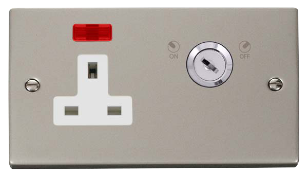 Click Deco VPPN675WH Victorian 13A 1G DP Key Lockable Switched Socket + Neon - Pearl Nickel (White) - westbasedirect.com