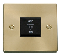 Click Deco VPSB020BK Victorian 10A 3 Pole Fan Isolation Plate Switch - Satin Brass (Black)