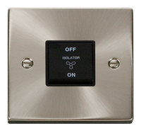 Click Deco VPSC020BK Victorian 10A 3 Pole Fan Isolation Plate Switch - Satin Chrome (Black)