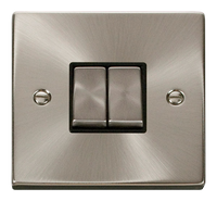 Click Deco VPSC412BK Victorian 10AX Ingot 2-Gang 2-Way Plate Switch - Satin Chrome (Black)