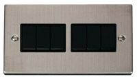 Click Deco VPSS105BK Victorian 10AX 6-Gang 2-Way Plate Switch - Stainless Steel (Black)