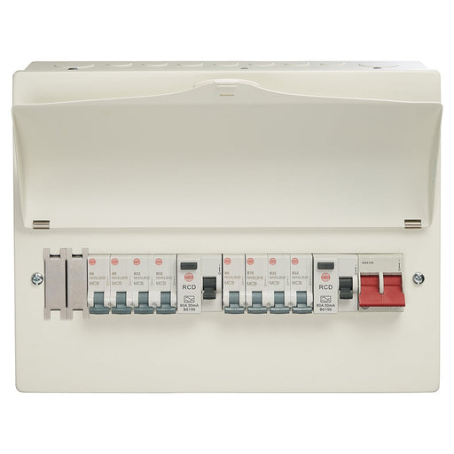 Wylex WNM1769 10 Way High Integrity Consumer Unit + 100A Main Switch, 2x80A 30mA Type A RCD & 8 MCBs - westbasedirect.com