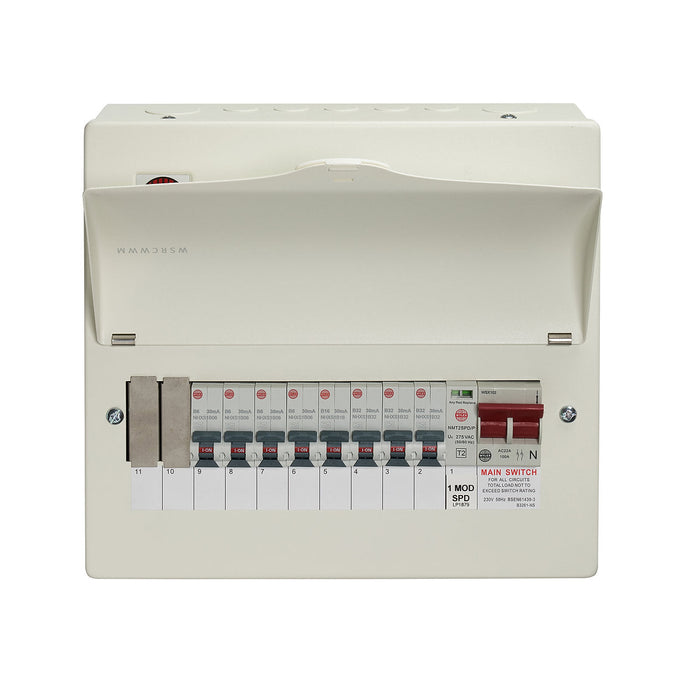Wylex WNM2635L 10 Way Consumer Unit + 100A Main Switch with SPD & 8x Type A 30mA RCBOs - westbasedirect.com