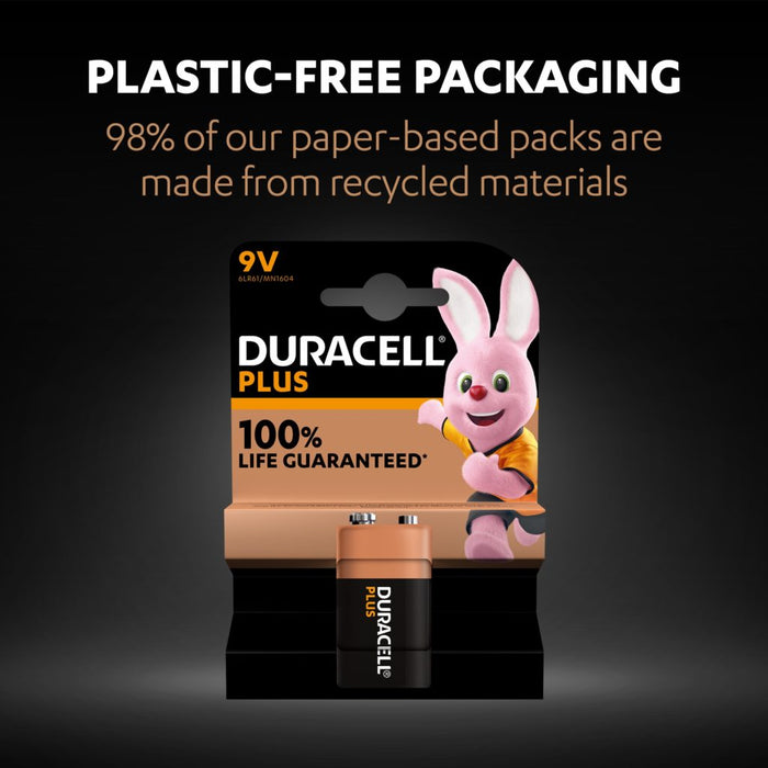 Duracell +100% Plus Power 9V PP3 6LR61 | 1 Pack - westbasedirect.com