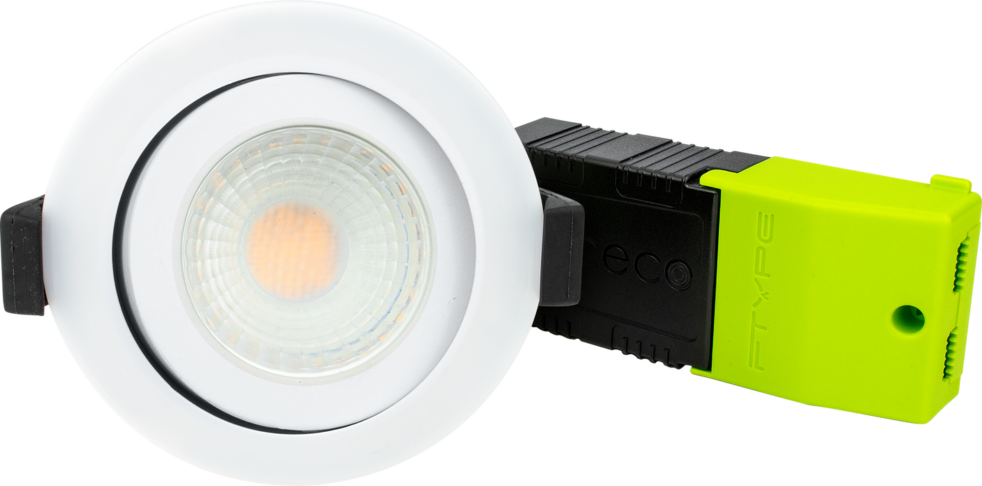 Luceco FType Compact Adjustable 6W 3000K IP65 Fire Rated Downlight - White - westbasedirect.com