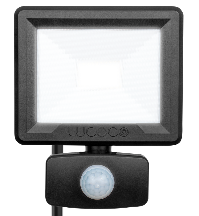 Luceco 50W 4000lm 4000K IP65 ECO Slimline PIR Floodlight Black - westbasedirect.com