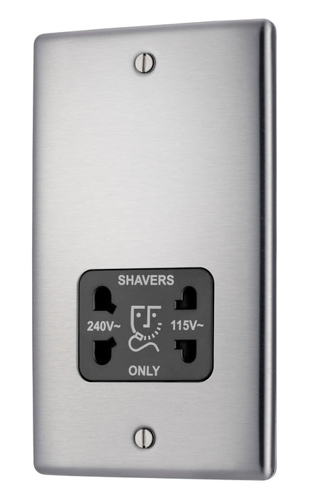 BG NBS20B Nexus Metal Dual Voltage Shaver Socket/Black - Brushed Steel - westbasedirect.com