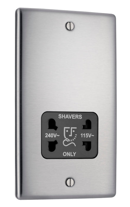 BG NBS20B Nexus Metal Dual Voltage Shaver Socket/Black - Brushed Steel - westbasedirect.com