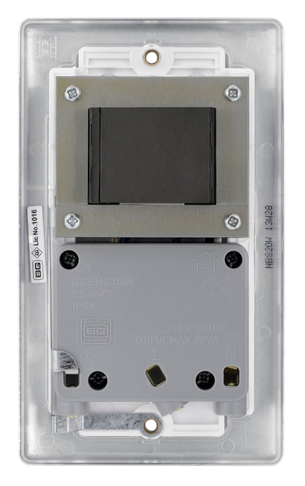 BG NBS20W Nexus Metal Dual Voltage Shaver Socket - White Insert - Brushed Steel - westbasedirect.com