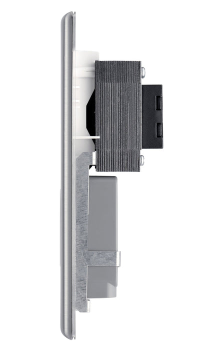 BG NBS20W Nexus Metal Dual Voltage Shaver Socket - White Insert - Brushed Steel - westbasedirect.com