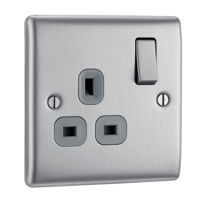 BG NBS21G Nexus Metal Single Socket 13A - Grey Insert - Brushed Steel - westbasedirect.com