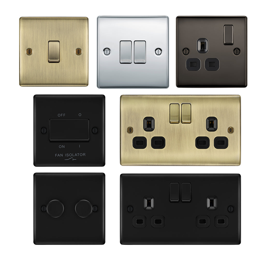 Contemporary Metal Screwed Switches and Sockets