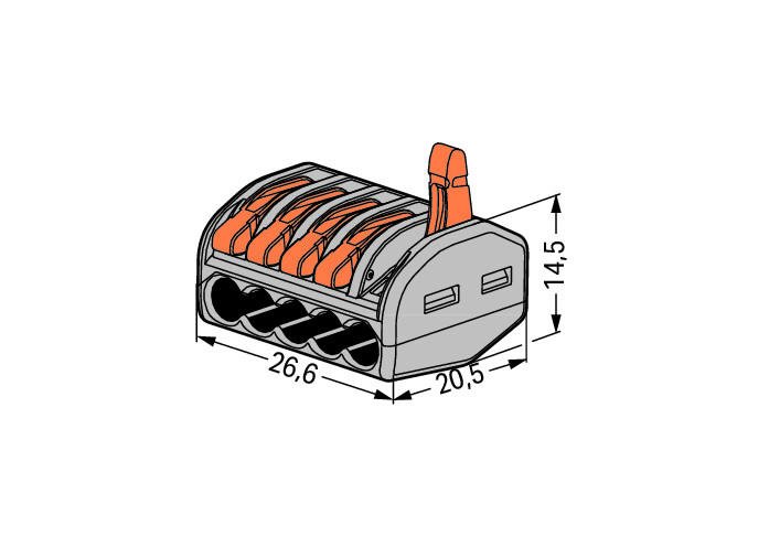 Wago 222-415 4mm² 5-Way Compact Splicing Connector - Gray (40 Full Box) - westbasedirect.com