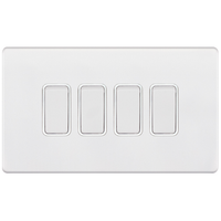 Selectric 5MPLUS-904 5M-PLUS Screwless 4 Gang 2 Way 10AX Plate Switch - Matt White, White Insert