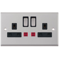 Selectric 7MPRO-224 7M-PRO 2 Gang 13A Switched DP Socket Outlet with Neon - Satin Chrome, Black Insert