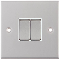 Selectric 7MPRO-102 7M-PRO 2 Gang 2 Way 10AX Plate Switch - Satin Chrome, White Insert