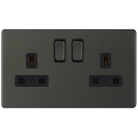 Selectric 5MPLUS-12-22 5M-PLUS Screwless 2 Gang 13A Switched DP Socket Outlet with 2 Earth Terminals - Dark Bronze, Black Insert
