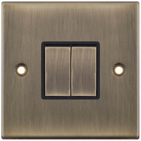 Selectric DSL602 5M 2 Gang 2 Way 10AX Plate Switch - Antique Brass, Black Insert