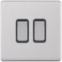 Selectric 5MPLUS-102 5M-PLUS Screwless 2 Gang 2 Way 10AX Plate Switch - Satin Chrome, Grey Insert