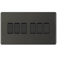 Selectric 5MPLUS-12-05 5M-PLUS Screwless 6 Gang 2 Way 10AX Plate Switch - Dark Bronze, Black Insert