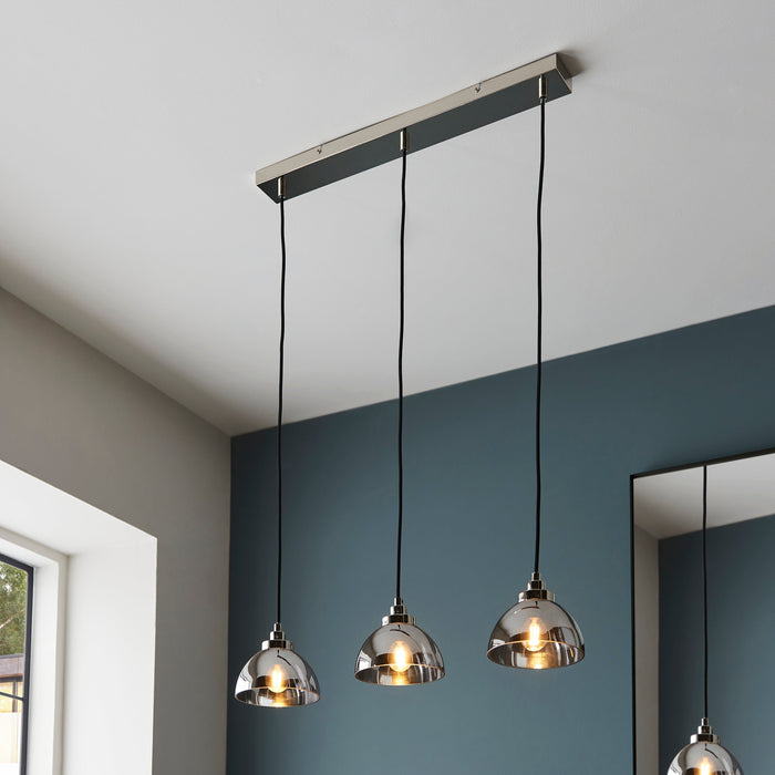 Endon 100047 Caspa 3lt Pendant Bright nickel plate & mirrored glass 3 x 7W LED E14 (Required) - westbasedirect.com