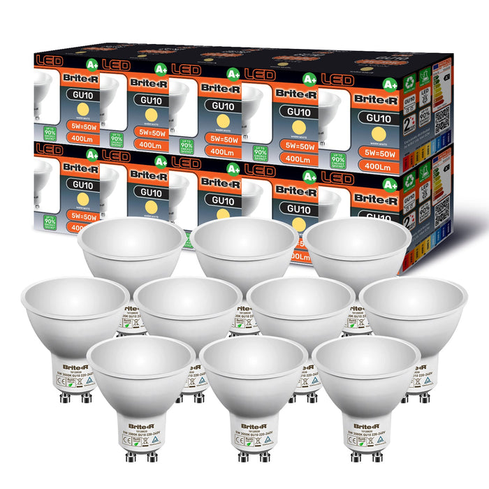 Brite-R 5W GU10 LED Bulb Warm White 3000K (10 Pack) - westbasedirect.com
