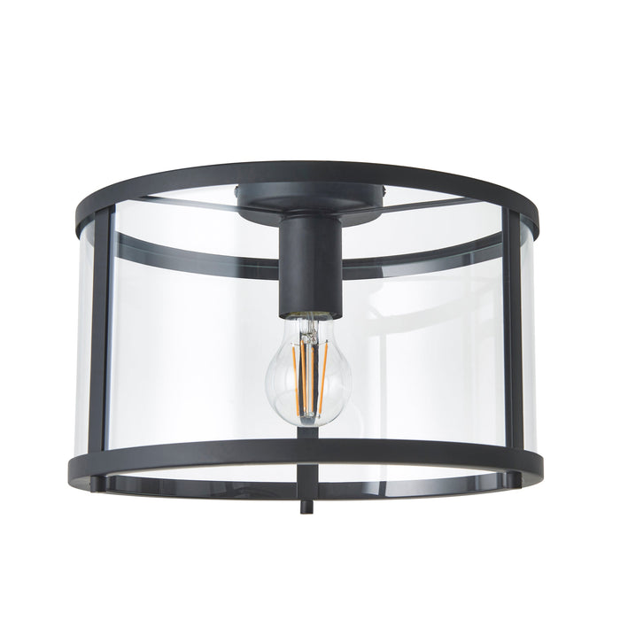 Endon 101540 Hopton 1lt Flush Matt black & clear glass 10W LED E27 (Required) - westbasedirect.com