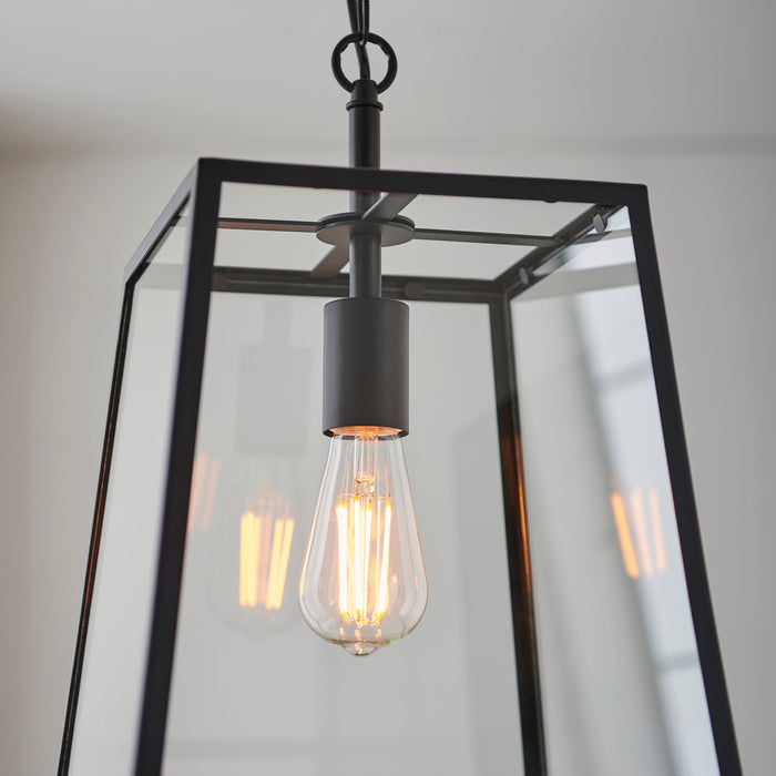 Endon 101541 Hurst 1lt Pendant Matt black & clear glass 10W LED E27 (Required) - westbasedirect.com