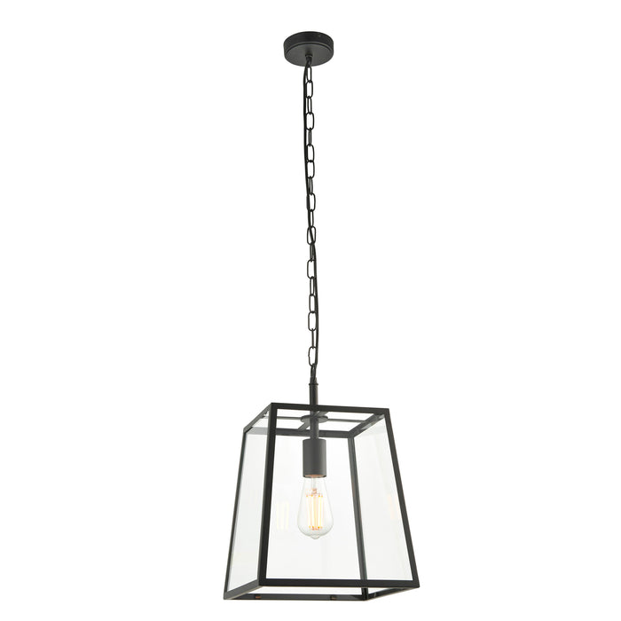 Endon 101541 Hurst 1lt Pendant Matt black & clear glass 10W LED E27 (Required) - westbasedirect.com