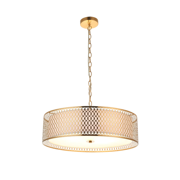 Endon 101569 Cordero 3lt Pendant Gold effect plate, white fabric & frosted glass 3 x 10W LED E27 (Required) - westbasedirect.com