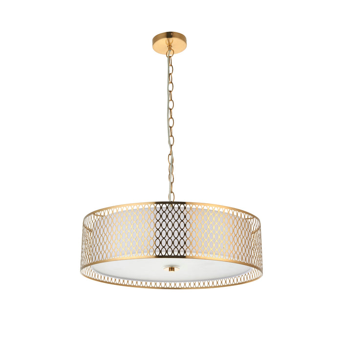 Endon 101569 Cordero 3lt Pendant Gold effect plate, white fabric & frosted glass 3 x 10W LED E27 (Required) - westbasedirect.com