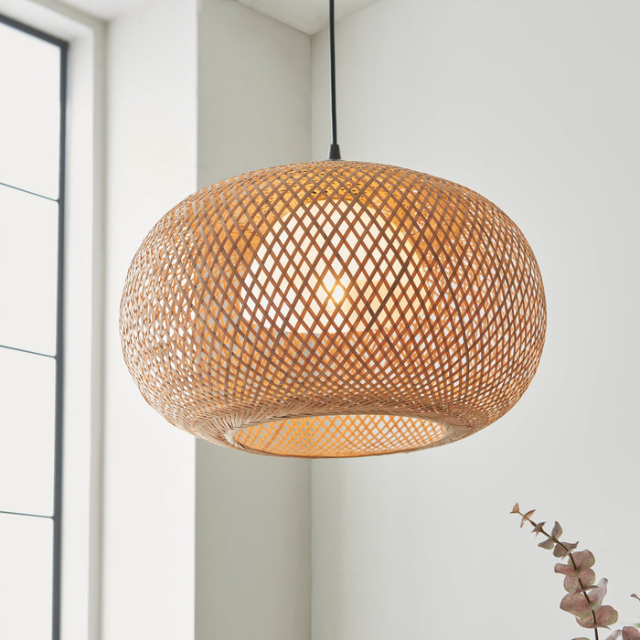 Endon 101572 Bali 1lt Pendant Natural bamboo, white PC & matt black 10W LED E27 (Required) - westbasedirect.com