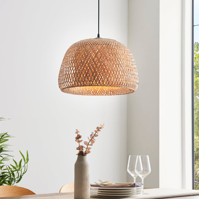 Endon 101574 Bali 1lt Pendant Natural bamboo, white PC & matt black 10W LED E27 (Required) - westbasedirect.com