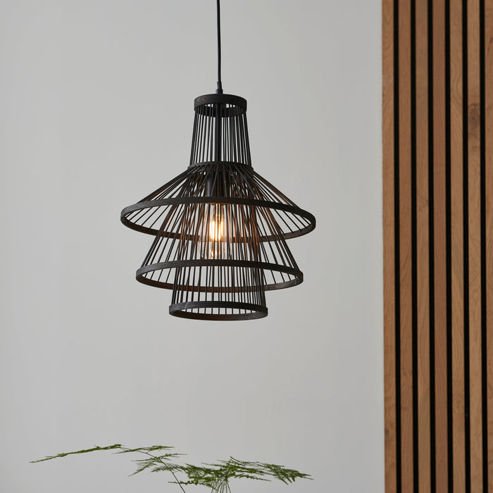 Endon 101675 Minato 1lt Pendant Dark bamboo & matt black 10W LED E27 (Required) - westbasedirect.com