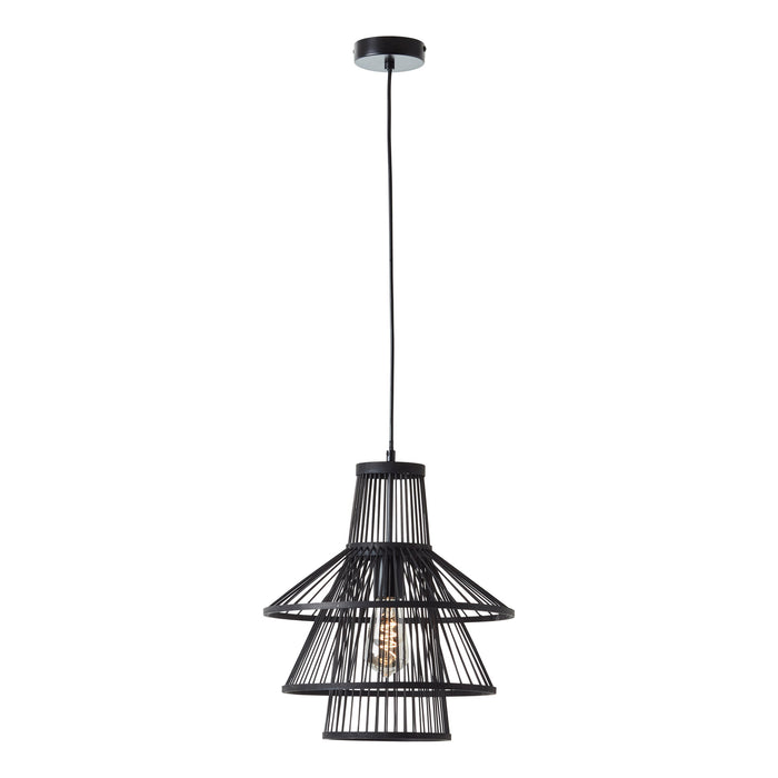 Endon 101675 Minato 1lt Pendant Dark bamboo & matt black 10W LED E27 (Required) - westbasedirect.com