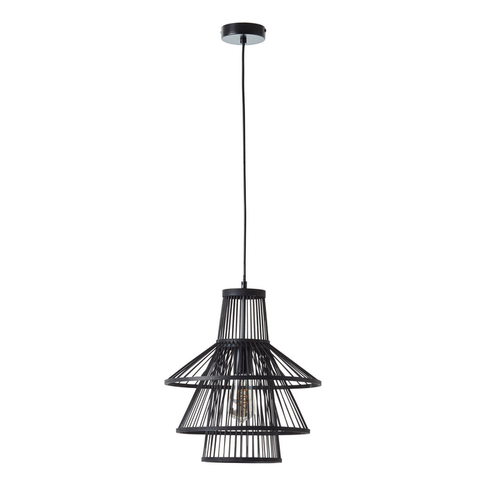 Endon 101675 Minato 1lt Pendant Dark bamboo & matt black 10W LED E27 (Required) - westbasedirect.com