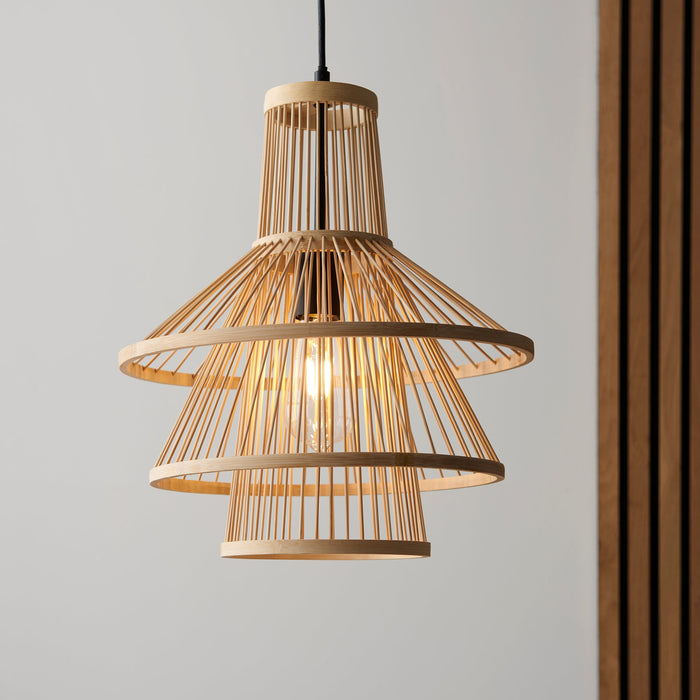 Endon 101676 Minato 1lt Pendant Natural bamboo & matt black 10W LED E27 (Required) - westbasedirect.com