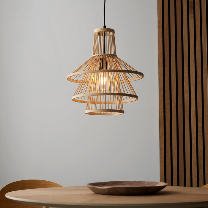 Endon 101676 Minato 1lt Pendant Natural bamboo & matt black 10W LED E27 (Required) - westbasedirect.com